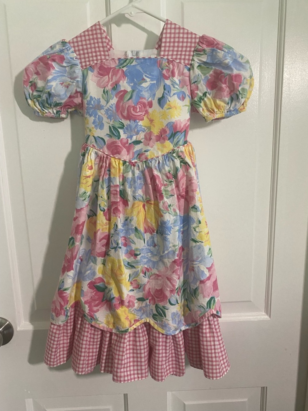 Girls Floral Puff-Sleeve Casual Dress in Pink, Yellow & Blue by Ruth of Carolina